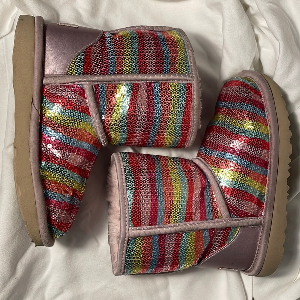 Pink and rainbow Ugg boots little kids